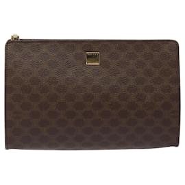 Céline-CELINE Macadam Canvas Pouch PVC Leather Brown Gold Auth 119526-Brown,Golden