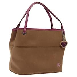 Burberry-BURBERRY Blue Label Hand Bag Canvas Brown Silver Auth 119315-Brown,Silvery