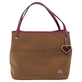Burberry-BURBERRY Blue Label Hand Bag Canvas Brown Silver Auth 119315-Brown,Silvery