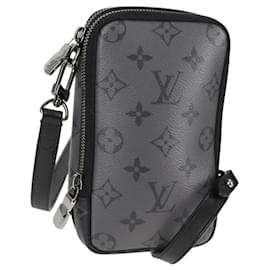 Louis Vuitton-LOUIS VUITTON Monogram Eclipse Double Phone Pouch Gray M69534 LV Auth BA1275A-Brown,Monogram