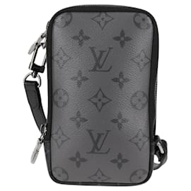 Louis Vuitton-LOUIS VUITTON Monogram Eclipse Double Phone Pouch Gray M69534 LV Auth BA1275A-Brown,Monogram