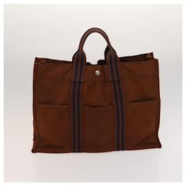 Hermès-HERMES Fourre Tout MM Hand Bag Canvas 3Set Navy Brown Auth ti3025-Brown,Navy blue