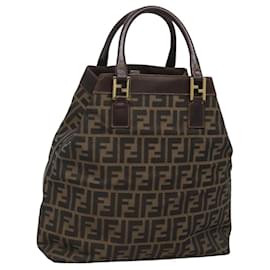 Fendi-FENDI Zucca Canvas Tote Bag Black Brown gold Auth bs24709-Brown,Black,Golden