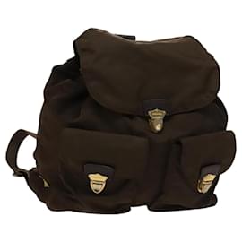 Prada-PRADA Backpack Nylon Brown Gold Auth bs24490-Brown,Golden