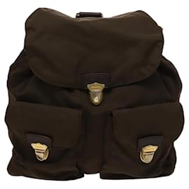 Prada-PRADA Backpack Nylon Brown Gold Auth bs24490-Brown,Golden