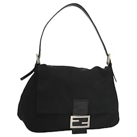 Fendi-FENDI Mamma Baguette Shoulder Bag Nylon Black Silver Auth ac3785-Black,Silvery