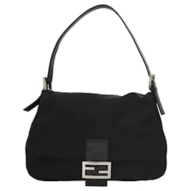 Fendi-FENDI Mamma Baguette Shoulder Bag Nylon Black Silver Auth ac3785-Black,Silvery