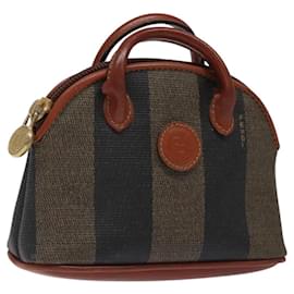 Fendi-Sac à main mini en toile Pecan FENDI PVC marron noir Auth bs24673-Marron,Noir
