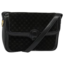Céline-CELINE Macadam Canvas Shoulder Bag Suede Black Gold Auth 119488-Black,Golden