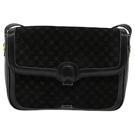 Céline-CELINE Macadam Canvas Shoulder Bag Suede Black Gold Auth 119488-Black,Golden