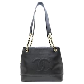 Chanel-Chanel Black Grained Calfskin Chain Tote Bag-Black