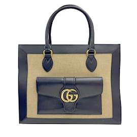 Gucci-GUCCI 649000 GG Marmont Handbag-Beige,Navy blue
