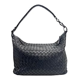 Bottega Veneta-Bottega Veneta Intrecciato Shoulder Bag-Navy blue