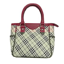 Burberry-Burberry Nova Check Leather Canvas Handbag-Red,Beige