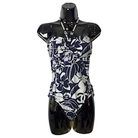 Chanel-Chanel 2021 Coco Beach Black White One-Piece Swimsuit Bathing Suit FR 40-Black,White