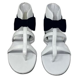 Chanel Flat Sandals Black and White Leather Size 36 Black White