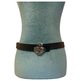 Chanel-Ceinture en cuir noir Chanel 14A Paris Dallas Taille 95/38-Noir,Bijouterie argentée