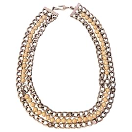 Chanel-Vintage Chanel 98A Fresh Water Pearl Chain Link Crystal Choker Necklace-Beige,Silver hardware