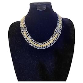 Chanel-Vintage Chanel 98A Fresh Water Pearl Chain Link Crystal Choker Necklace-Beige,Silver hardware