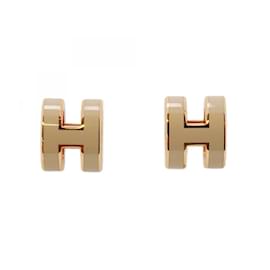 Hermès-Hermes Pop Ash Mini Stud Earrings-Beige,Golden