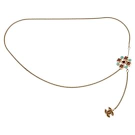 Chanel-Ceinture/Collier Chanel 08P en chaîne dorée avec pierres cabochon multicolores CC-Rose,Beige,Turquoise,Bijouterie dorée