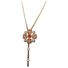 Chanel-Chanel 08P Gold Chain Multicolor Cabochon Stones CC Waist Belt/Necklace-Pink,Beige,Turquoise,Gold hardware
