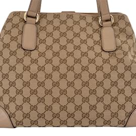 Gucci-Gucci GG Canvas Horsebit Tote Bag-Beige