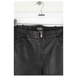 Versace-Straight leather pants-Black