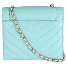 Chanel-Chanel Turquoise Chevron Calfskin Envelope Flap Bag-Blue
