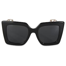 Gucci-Gucci Gold Metal Black Acetate Oversized Square Frame Sunglasses-Other