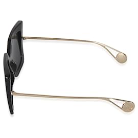 Gucci-Gucci Gold Metal Black Acetate Oversized Square Frame Sunglasses-Other