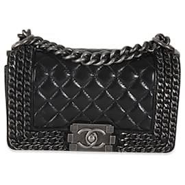 Chanel-Chanel Black Quilted Glazed Calfskin Small Chained Boy Bag-Black