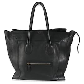 Céline-Celine Black Smooth Calfskin Medium Luggage Tote-Black