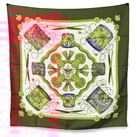 Hermès-Hermes Vintage Silk Scarf Les Tambours 1989 Joachim Metz Red-Red