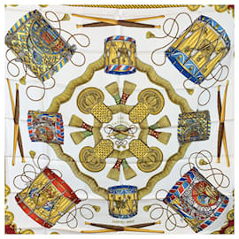 Hermès-Écharpe en soie vintage Hermes Les Tambours 1989 Joachim Metz Rouge-Rouge