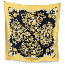 Hermès-Hermes Vintage Yellow Silk Scarf Aladin 1972 Francoise Heron-Yellow