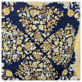Hermès-Hermes Vintage Yellow Silk Scarf Aladin 1972 Francoise Heron-Yellow