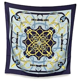 Hermès-Hermes Vintage Silk Scarf Eperon D'Or 1974 Henry D'Origny Blue-Blue