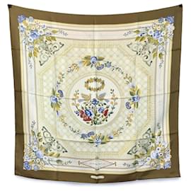 Hermès-Hermes Vintage Silk Scarf Jeux de Paille 1984 De La Perriere-Beige