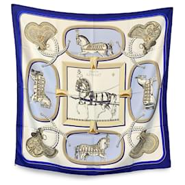 Hermès-Hermes Vintage Blue Silk Grand Apparat Scarf 1962 Jacques Eudel-Blue