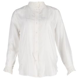 Camisa Rendada Sandro Paris em Seda Branca Branco