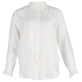 Sandro- Sandro Paris Ruffled Shirt in White Silk-White