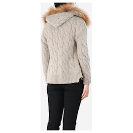 Brunello Cucinelli-Green chunky knit cardigan with fluffy hood - size XS/S-Green