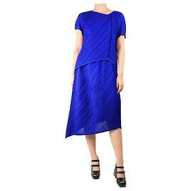 Pleats Please Ensemble top plissé bleu royal et jupe midi - taille UK 8 Bleu