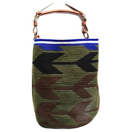 Autre Marque-Khaki Woven arrow cylinder midi bag-Green