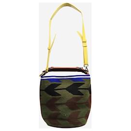 Autre Marque-Khaki Woven arrow cylinder midi bag-Green