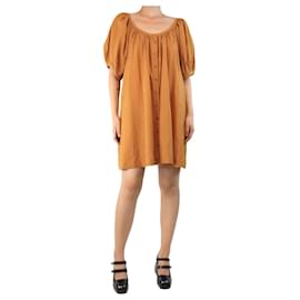 Autre Marque-Turmeric puff-sleeved cotton-blend mini dress - size L-Brown