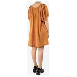 Autre Marque-Turmeric puff-sleeved cotton-blend mini dress - size L-Brown