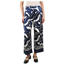 Autre Marque-Navy blue and cream silk printed trousers - size UK 8-Blue