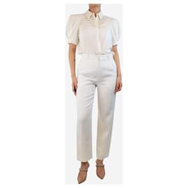 Chloé-Cream high waist linen trousers - size UK 10-Cream